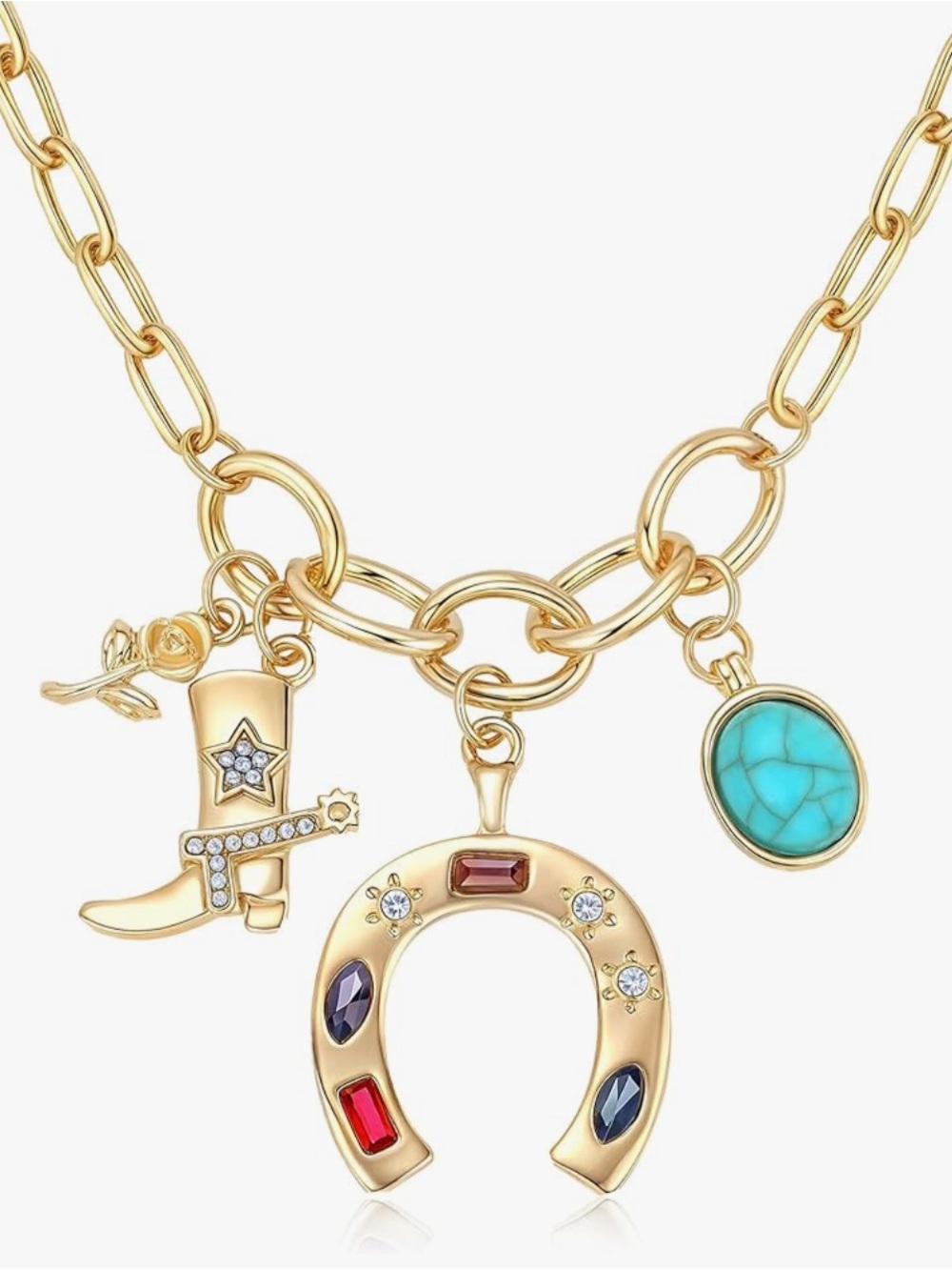 Gorgeous Neiman Marcus 18KT Gold vermeil Western Gemstone Charm necklace